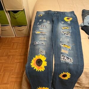 Woman’s sunflower jeans